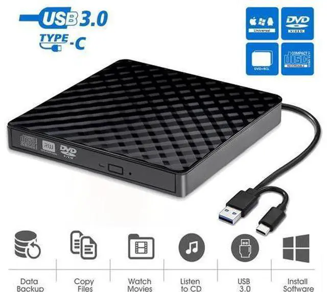 Main image of External CD DVD Drive, USB 3.0 Type-C CD DVD +/-RW Optical Drive USB C Burner Slim CD/DVD ROM Rewriter Writer Reader Portable for PC Laptop Desktop MacBook Mac Windows 7/8.1/10 Linux OS Mac