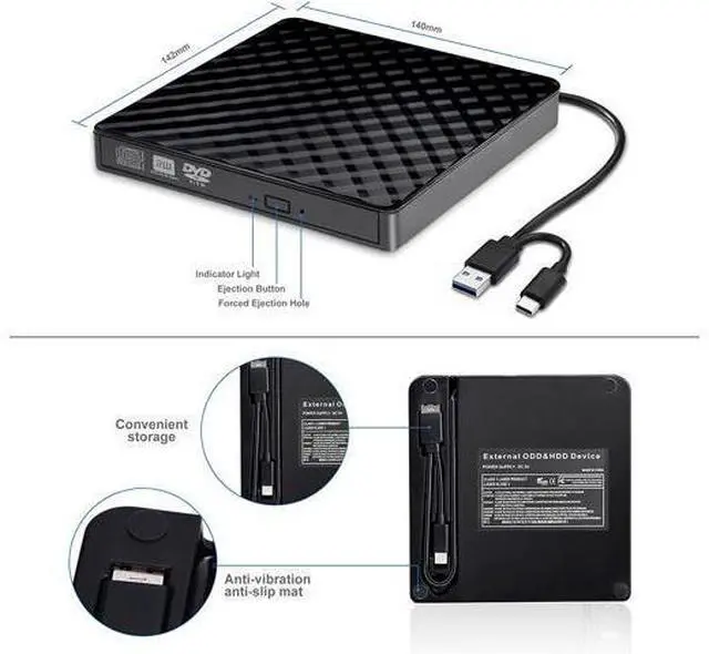 Alt view image 5 of 7 - External CD DVD Drive, USB 3.0 Type-C CD DVD +/-RW Optical Drive USB C Burner Slim CD/DVD ROM Rewriter Writer Reader Portable for PC Laptop Desktop MacBook Mac Windows 7/8.1/10 Linux OS Mac