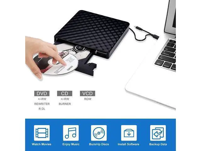 Alt view image 3 of 7 - External CD DVD Drive, USB 3.0 Type-C CD DVD +/-RW Optical Drive USB C Burner Slim CD/DVD ROM Rewriter Writer Reader Portable for PC Laptop Desktop MacBook Mac Windows 7/8.1/10 Linux OS Mac