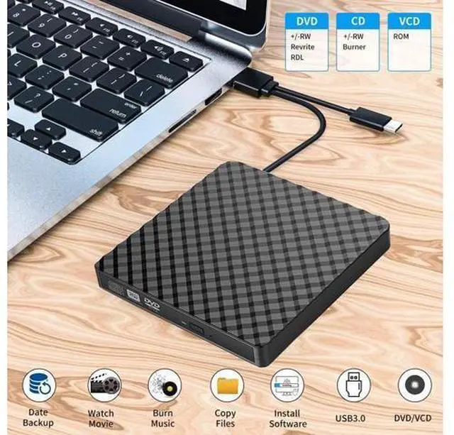 Alt view image 6 of 7 - External CD DVD Drive, USB 3.0 Type-C CD DVD +/-RW Optical Drive USB C Burner Slim CD/DVD ROM Rewriter Writer Reader Portable for PC Laptop Desktop MacBook Mac Windows 7/8.1/10 Linux OS Mac