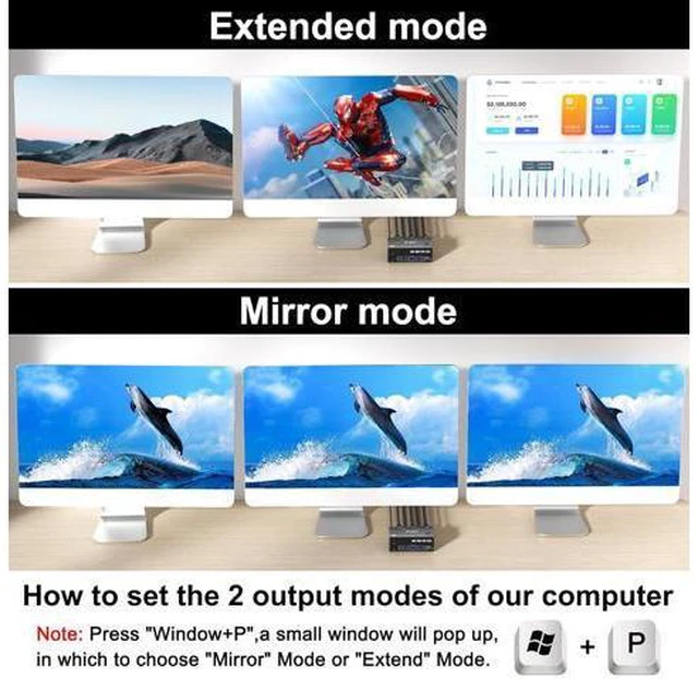Alt view image 3 of 7 - 2 Displayport + HDMI 3 Monitor KVM Switch USB 3.0, 8K @60Hz 4K@144Hz Triple Monitor KVM Switch for 2 Computer Share 3 Monitor and 4 USB 3.0 Port Keyboard Mouse, Wired Remote and 5 Cables Included