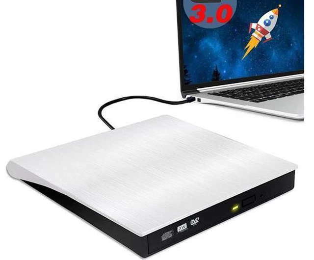 Main image of External CD DVD Drive, USB 3.0 Portable CD/DVD +/-RW Drive/DVD Player for Laptop CD ROM CD/DVD Burner Compatible with Laptop Desktop PC Windows Linux MacOS (White)