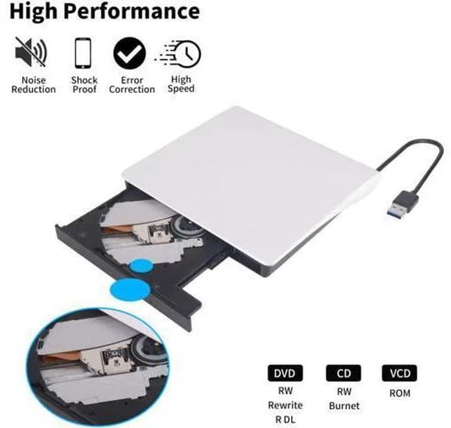 Alt view image 2 of 7 - External CD DVD Drive, USB 3.0 Portable CD/DVD +/-RW Drive/DVD Player for Laptop CD ROM CD/DVD Burner Compatible with Laptop Desktop PC Windows Linux MacOS (White)
