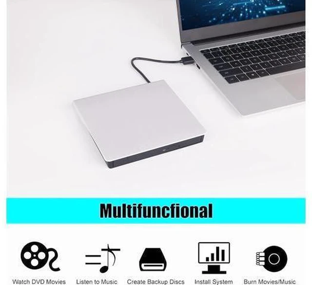 Alt view image 5 of 7 - External CD DVD Drive, USB 3.0 Portable CD/DVD +/-RW Drive/DVD Player for Laptop CD ROM CD/DVD Burner Compatible with Laptop Desktop PC Windows Linux MacOS (White)