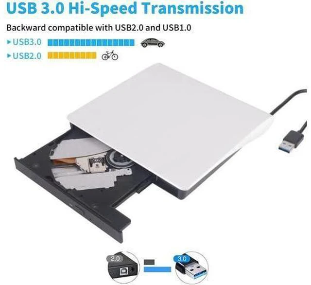 Alt view image 3 of 7 - External CD DVD Drive, USB 3.0 Portable CD/DVD +/-RW Drive/DVD Player for Laptop CD ROM CD/DVD Burner Compatible with Laptop Desktop PC Windows Linux MacOS (White)
