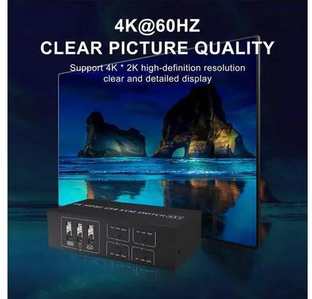 Alt view image 4 of 7 - HDMI KVM Switch 4 Port HDMI,4 in 1 Out KVM Switch 4 Computers Share Keyboard Mouse Printer Monitor Support HUD 4K@60Hz for Laptop,PC,Xbox HDTV, with 4* USB Cable,1* Switch Button&Cable,1* Power Cable