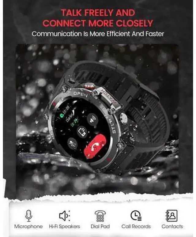 Alt view image 2 of 7 - Military Smart Watch Men (Make Call/Answer), Outdoor Sports Waterproof Smartwatch, Rugged Bluetooth Smart Watch for Android iPhone, Tactical Fitness Tracker with Heart Rate/AI Voice (Black)