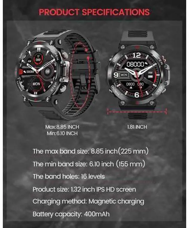 Alt view image 7 of 7 - Military Smart Watch Men (Make Call/Answer), Outdoor Sports Waterproof Smartwatch, Rugged Bluetooth Smart Watch for Android iPhone, Tactical Fitness Tracker with Heart Rate/AI Voice (Black)