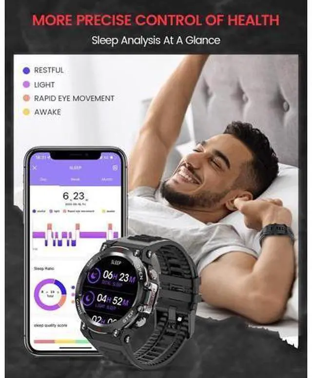 Alt view image 6 of 7 - Military Smart Watch Men (Make Call/Answer), Outdoor Sports Waterproof Smartwatch, Rugged Bluetooth Smart Watch for Android iPhone, Tactical Fitness Tracker with Heart Rate/AI Voice (Black)