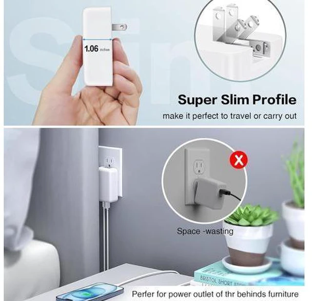 Alt view image 3 of 7 - AUTYUE 3-Pack USB C Wall Charger Block, Flat USB C Charger, 40W 4-Port PD QC 3.0 Slim Fast Charging Block with Foldable Plug Type C Power Adapter Brick for i-Phone, Android Cell Phones, Tablet etc.