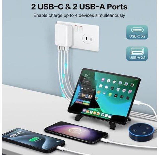 Alt view image 5 of 7 - AUTYUE 3-Pack USB C Wall Charger Block, Flat USB C Charger, 40W 4-Port PD QC 3.0 Slim Fast Charging Block with Foldable Plug Type C Power Adapter Brick for i-Phone, Android Cell Phones, Tablet etc.