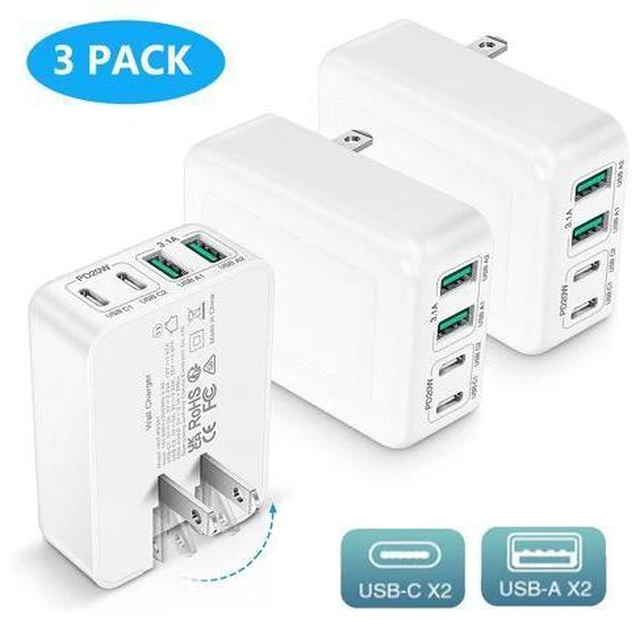 Main image of AUTYUE 3-Pack USB C Wall Charger Block, Flat USB C Charger, 40W 4-Port PD QC 3.0 Slim Fast Charging Block with Foldable Plug Type C Power Adapter Brick for i-Phone, Android Cell Phones, Tablet etc.
