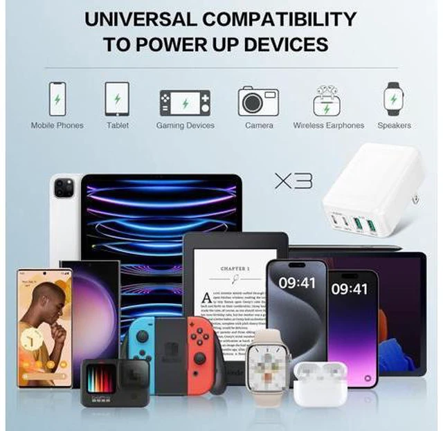 Alt view image 7 of 7 - AUTYUE 3-Pack USB C Wall Charger Block, Flat USB C Charger, 40W 4-Port PD QC 3.0 Slim Fast Charging Block with Foldable Plug Type C Power Adapter Brick for i-Phone, Android Cell Phones, Tablet etc.