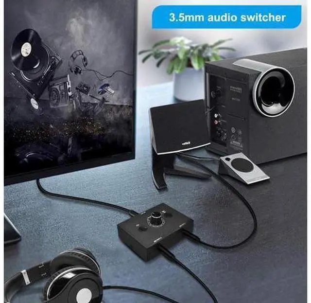 Alt view image 4 of 6 - 3.5mm Audio selector 3.5mm Audio Switch Audio Switcher, Passive Speaker Headphone Manual Selector Splitter Box Audio Sharing (2-IN-1-OUT/1-IN-2-OUT) , No External Power Required