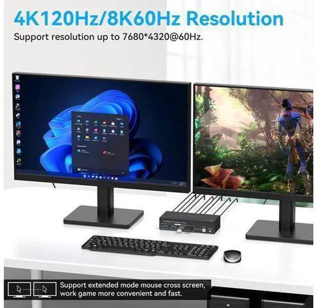 Alt view image 5 of 7 - HDMI Displayport KVM Switch 2 Monitors 2 Computers 4K @120hz 8K @60hz, USB Dual Monitor DP+HDMI kvm switcher for Two Computers Share 4 USB 3.0 Ports and Two Monitors with External Wired Controller