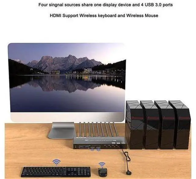 Alt view image 3 of 7 - USB 3.0 KVM Switch HDMI 4 Port, Support 4K @60Hz RGB 4:4:4, USB Hub HDR EDID HDMI USB KVM Switch 4 in 1out and 4 USB 3.0 Port for Keyboard Mouse Printer,with Controller, USB 3.0 Cables and HDMI-Cable
