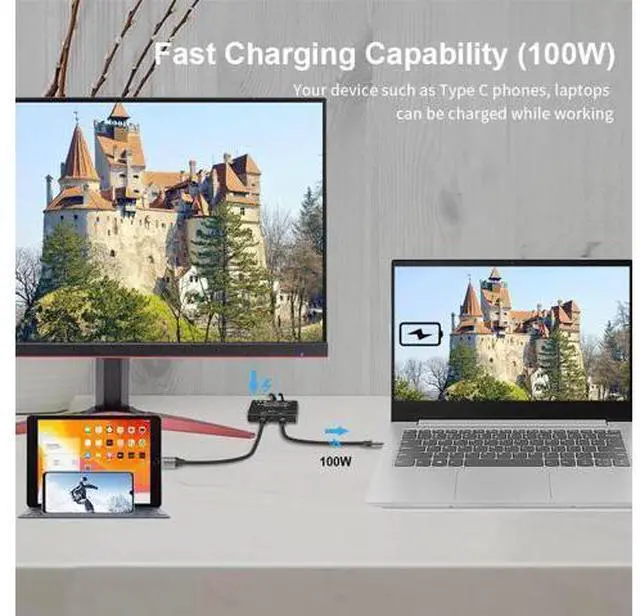 Alt view image 4 of 7 - USB-C Splitter Type-C 8K Switch USB 3.1 C Gen 2 Cable for Video Bi-Direction (2 in 1 Out, 1 In 2 Out) 8K@60Hz 4K@120Hz Power Delivery 100W 10Gbps Data Transfer Multi-Function USB C Splitter Converter