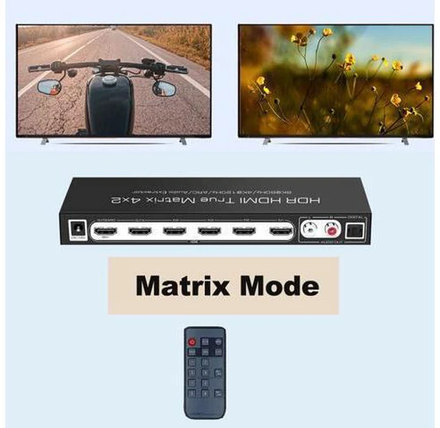 Alt view image 3 of 7 - 8K @60Hz HDR UHD HDMI 2.1 Matrix, HDR 4K 120Hz HDMI True Matrix 4x2 48Gbps ARC 8K 60Hz Splitter Switcher Switch 4 in 2 out HDMI2.1 Audio extractor