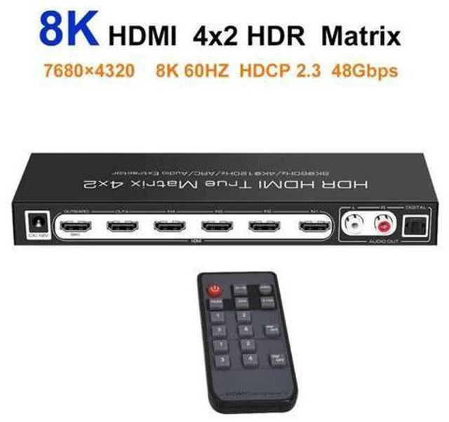 Alt view image 4 of 7 - 8K @60Hz HDR UHD HDMI 2.1 Matrix, HDR 4K 120Hz HDMI True Matrix 4x2 48Gbps ARC 8K 60Hz Splitter Switcher Switch 4 in 2 out HDMI2.1 Audio extractor
