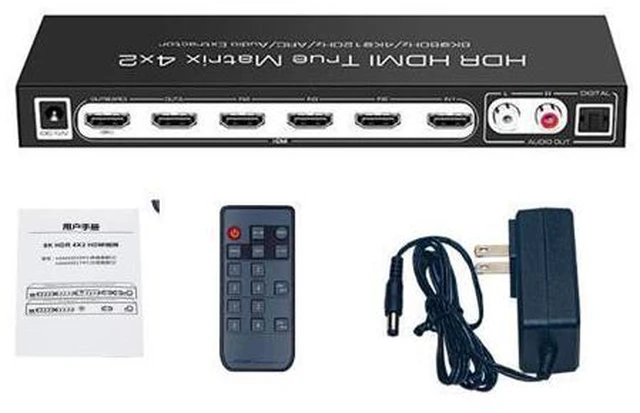 Alt view image 6 of 7 - 8K @60Hz HDR UHD HDMI 2.1 Matrix, HDR 4K 120Hz HDMI True Matrix 4x2 48Gbps ARC 8K 60Hz Splitter Switcher Switch 4 in 2 out HDMI2.1 Audio extractor