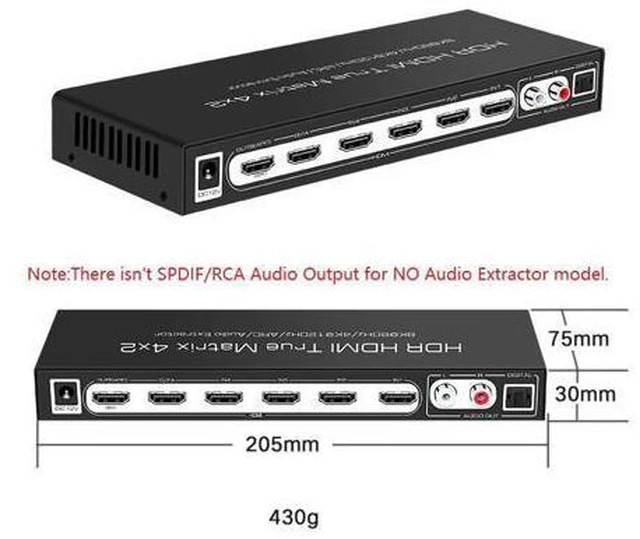 Alt view image 7 of 7 - 8K @60Hz HDR UHD HDMI 2.1 Matrix, HDR 4K 120Hz HDMI True Matrix 4x2 48Gbps ARC 8K 60Hz Splitter Switcher Switch 4 in 2 out HDMI2.1 Audio extractor
