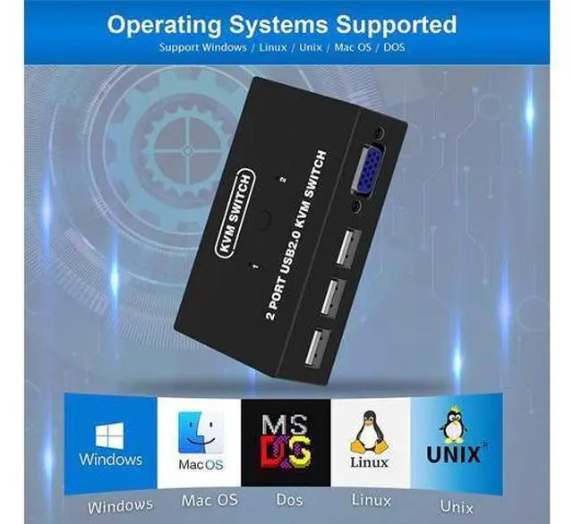 Alt view image 5 of 6 - USB VGA KVM Switch for 2 PC Sharing 1 Video Monitor and 3 USB Devices, Keyboard Mouse Scanner Printer, VGA KVM Switcher for Laptop PC Windows Mac OS System