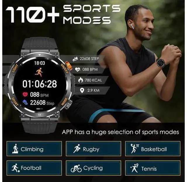 Alt view image 5 of 7 - Rugged Tactical Military Smart Watches for Men with Compass LED Lighting (Make/Answer Call), 1.46'' HD Outdoor Sport Fitness Tracker Watch with Heart Rate Monitor Smart Watch for IOS Android Phones