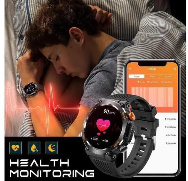 Alt view image 6 of 7 - Rugged Tactical Military Smart Watches for Men with Compass LED Lighting (Make/Answer Call), 1.46'' HD Outdoor Sport Fitness Tracker Watch with Heart Rate Monitor Smart Watch for IOS Android Phones
