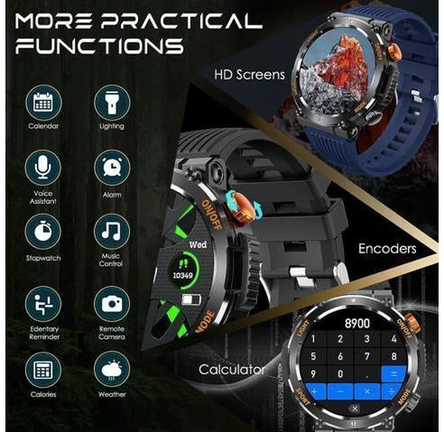 Alt view image 7 of 7 - Rugged Tactical Military Smart Watches for Men with Compass LED Lighting (Make/Answer Call), 1.46'' HD Outdoor Sport Fitness Tracker Watch with Heart Rate Monitor Smart Watch for IOS Android Phones