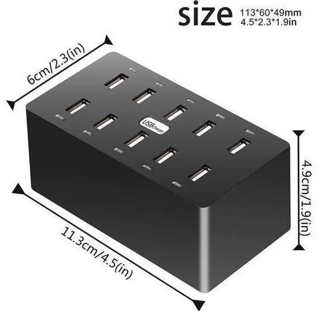 Alt view image 2 of 7 - 10 Ports Wall USB Charger, 50W 10-Port Family-Sized Desktop USB Rapid Charger,Multiple Charging Station, Compatible with Smartphones and Other USB Charging Devices (Black)