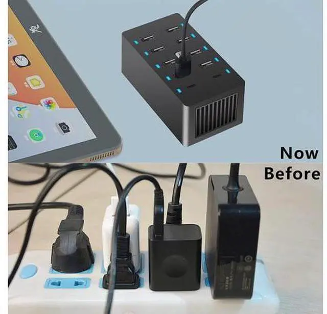 Alt view image 3 of 7 - 10 Ports Wall USB Charger, 50W 10-Port Family-Sized Desktop USB Rapid Charger,Multiple Charging Station, Compatible with Smartphones and Other USB Charging Devices (Black)