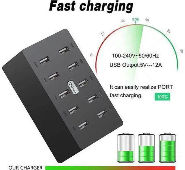 Alt view image 4 of 7 - 10 Ports Wall USB Charger, 50W 10-Port Family-Sized Desktop USB Rapid Charger,Multiple Charging Station, Compatible with Smartphones and Other USB Charging Devices (Black)