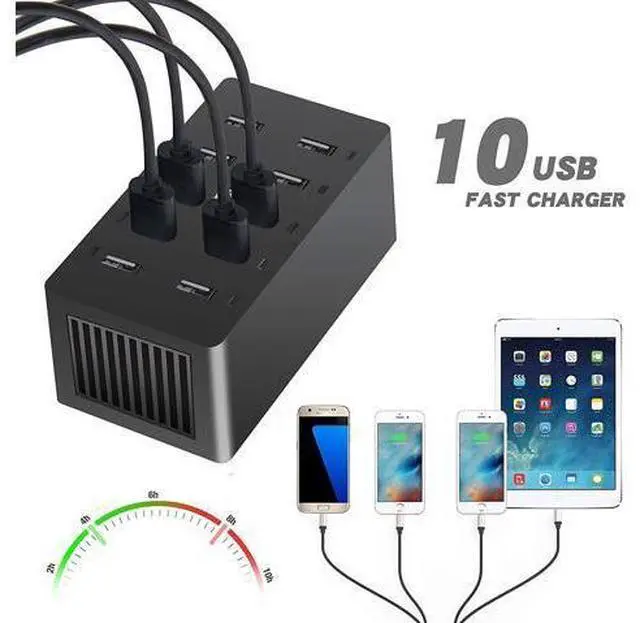 Alt view image 7 of 7 - 10 Ports Wall USB Charger, 50W 10-Port Family-Sized Desktop USB Rapid Charger,Multiple Charging Station, Compatible with Smartphones and Other USB Charging Devices (Black)