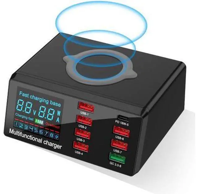 Main image of Quick Charge 3.0 8-Port USB Fast Charger,100W USB hub Fast Charging Station Compatible with All Phone and ipad,QC 3.0 and PD Fast Charger, 10W Max Fast Wireless Charging, Amazing