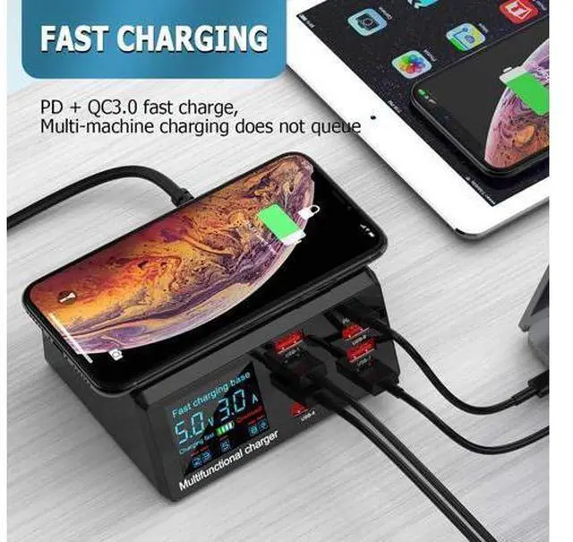 Alt view image 2 of 7 - Quick Charge 3.0 8-Port USB Fast Charger,100W USB hub Fast Charging Station Compatible with All Phone and ipad,QC 3.0 and PD Fast Charger, 10W Max Fast Wireless Charging, Amazing