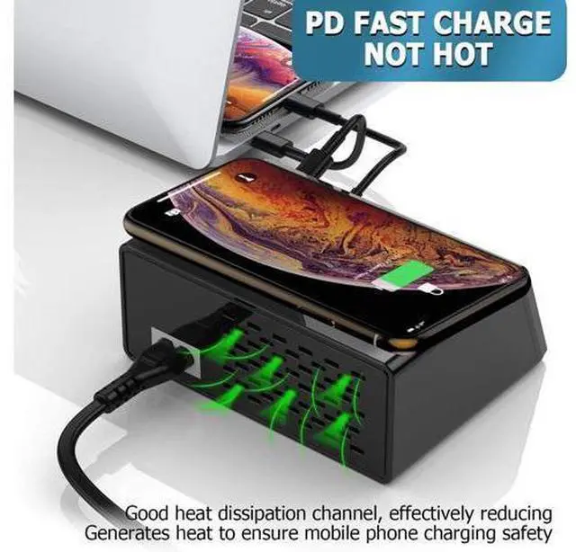 Alt view image 3 of 7 - Quick Charge 3.0 8-Port USB Fast Charger,100W USB hub Fast Charging Station Compatible with All Phone and ipad,QC 3.0 and PD Fast Charger, 10W Max Fast Wireless Charging, Amazing