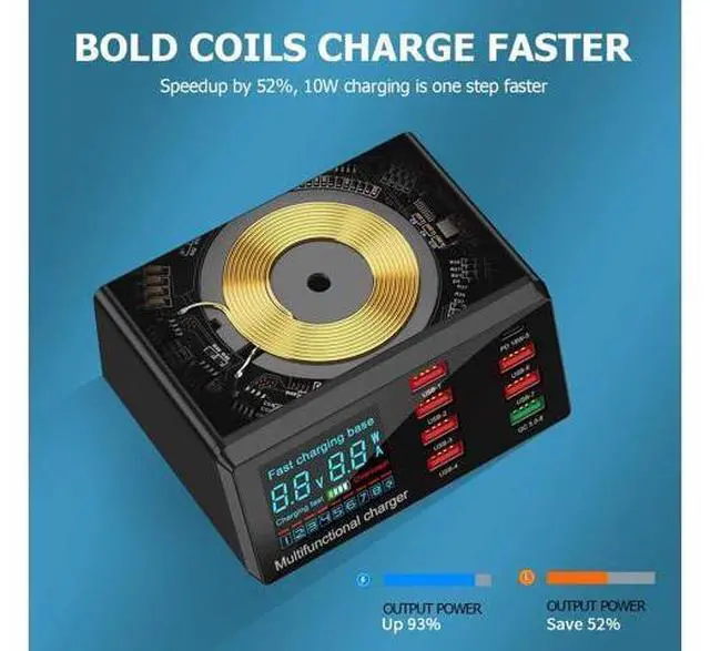 Alt view image 6 of 7 - Quick Charge 3.0 8-Port USB Fast Charger,100W USB hub Fast Charging Station Compatible with All Phone and ipad,QC 3.0 and PD Fast Charger, 10W Max Fast Wireless Charging, Amazing