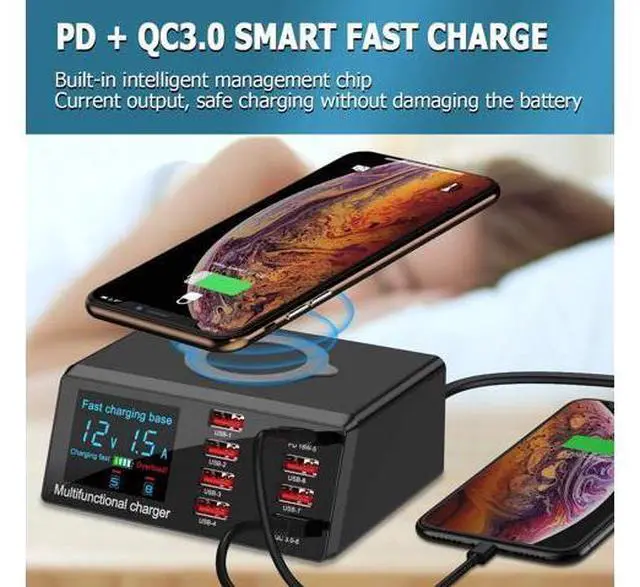 Alt view image 5 of 7 - Quick Charge 3.0 8-Port USB Fast Charger,100W USB hub Fast Charging Station Compatible with All Phone and ipad,QC 3.0 and PD Fast Charger, 10W Max Fast Wireless Charging, Amazing