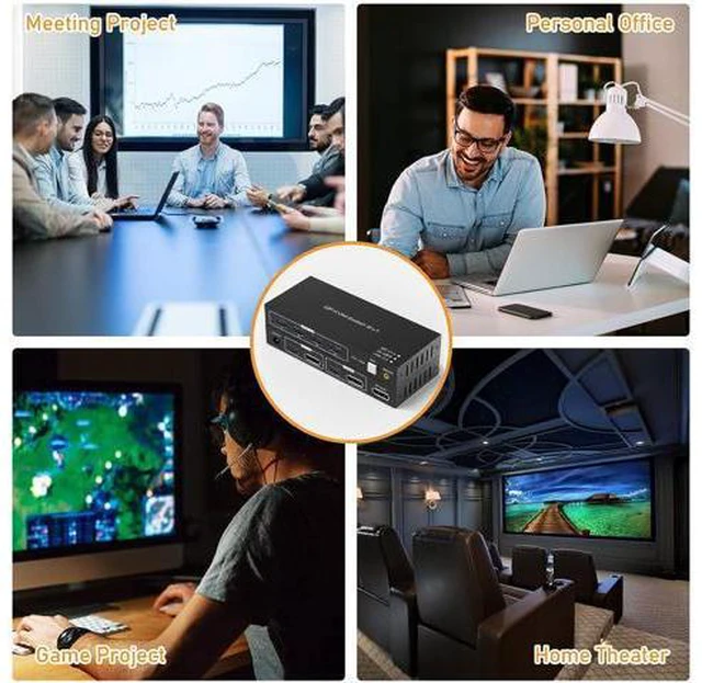 Alt view image 4 of 7 - KVM Switch Display Port, 8K @60Hz 2 Port DisplayPort KVM Switch with 4 USB 3.0 Port, 2 Computers Share 1 Monitors DP 1.4 PC Keyboard Mouse Switcher with USB Cable, Desktop Controller and Power Adapter