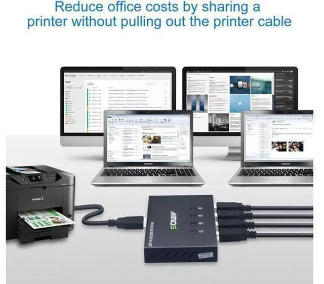 Alt view image 6 of 7 - USB Switch Selector 4 Port, USB KVM Switcher 4 Computers Sharing 4 USB Devices One-Button Swapping, for Share Mouse, Keyboard, Printer, Scanner, with 4 USB Cables
