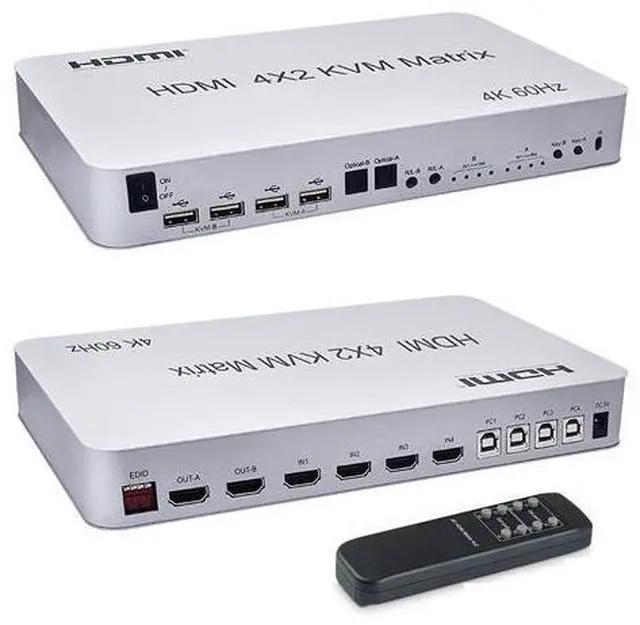 Main image of 4 Port USB HDMI KVM Matrix 4x2 Dual Monitor 4K @60Hz HDR Switch Splitter 4 in 2 Out HDMI 2.0 Switcher for USB 2.0 Keyboard Mouse PC with Dual Independent Audio, Support Auto Scale, Audio Extractor
