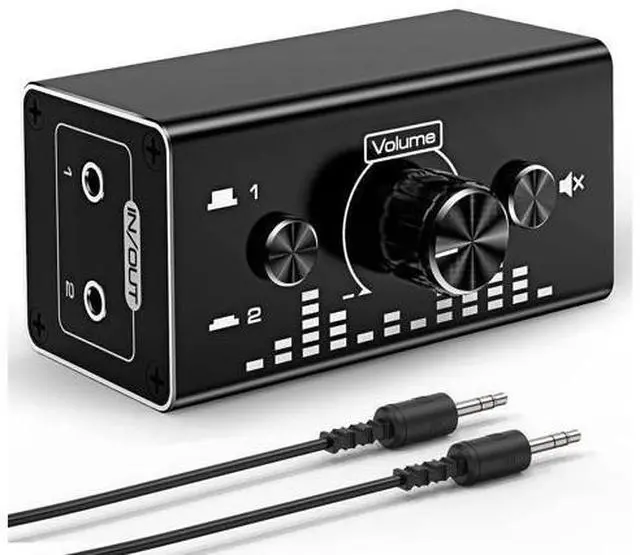 Main image of Bi-Directional 3.5mm Jack Audio Switch Selector 2 In 1 Out / 1 In 2 Out Noiseless Analogue Stereo Audio Switch with Volume Control, Sound Distribution Splitter Box for Speakers Headphones PC