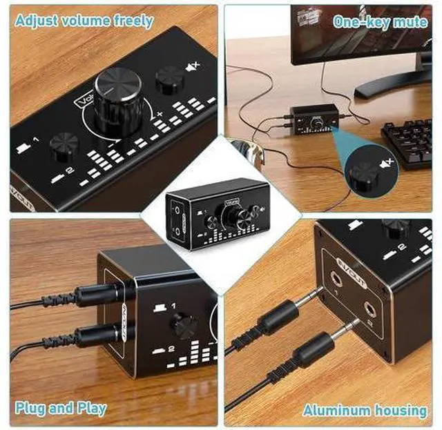 Alt view image 3 of 7 - Bi-Directional 3.5mm Jack Audio Switch Selector 2 In 1 Out / 1 In 2 Out Noiseless Analogue Stereo Audio Switch with Volume Control, Sound Distribution Splitter Box for Speakers Headphones PC