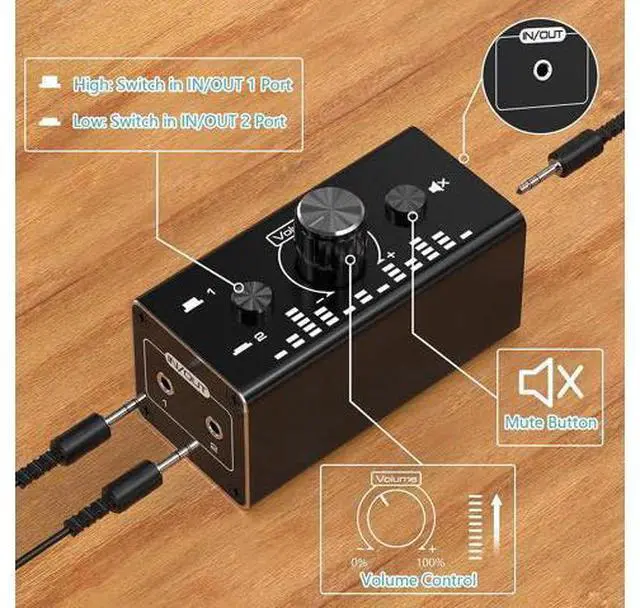 Alt view image 4 of 7 - Bi-Directional 3.5mm Jack Audio Switch Selector 2 In 1 Out / 1 In 2 Out Noiseless Analogue Stereo Audio Switch with Volume Control, Sound Distribution Splitter Box for Speakers Headphones PC