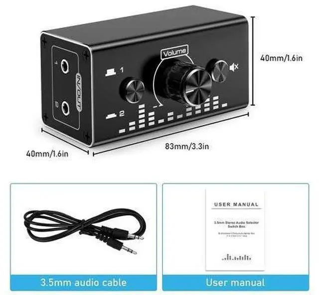 Alt view image 7 of 7 - Bi-Directional 3.5mm Jack Audio Switch Selector 2 In 1 Out / 1 In 2 Out Noiseless Analogue Stereo Audio Switch with Volume Control, Sound Distribution Splitter Box for Speakers Headphones PC