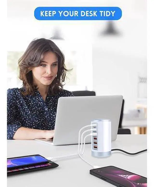 Alt view image 7 of 7 - USB C Charging Station with 6 Ports, 65W PD & QC Multiport USB Desktop Charger Fast Charging Hub for iPhone 13/13pro Max 12/12 Mini/12Pro/12 Pro Max/11/11 Pro iPad AirPod,Tablets, Smartphones