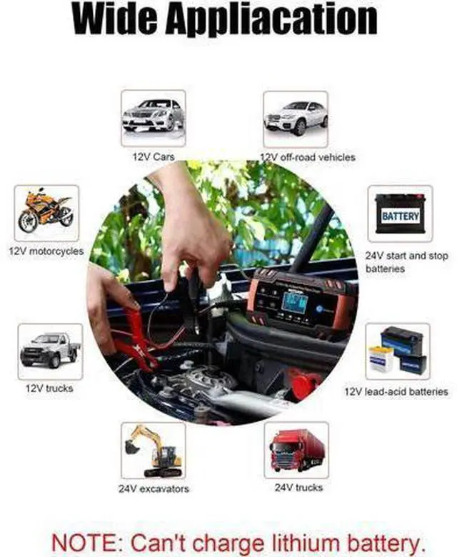 Alt view image 2 of 7 - Car Battery Charger 8-Amp, 12V/24V Smart Automatic Car Battery Charger with 6 Charging Mode and LCD Screen, Intelligent Charges, Repairs, Maintains Car Motorcycle Boat Mower Battery giyqxHw