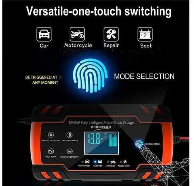 Alt view image 4 of 7 - Car Battery Charger 8-Amp, 12V/24V Smart Automatic Car Battery Charger with 6 Charging Mode and LCD Screen, Intelligent Charges, Repairs, Maintains Car Motorcycle Boat Mower Battery giyqxHw