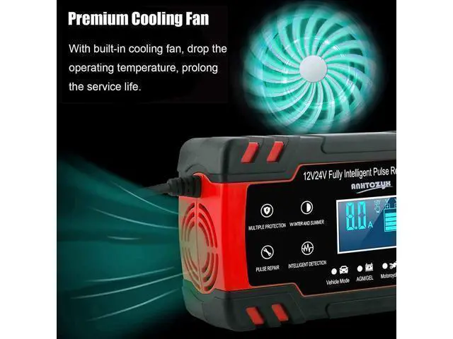 Alt view image 5 of 7 - Car Battery Charger 8-Amp, 12V/24V Smart Automatic Car Battery Charger with 6 Charging Mode and LCD Screen, Intelligent Charges, Repairs, Maintains Car Motorcycle Boat Mower Battery giyqxHw