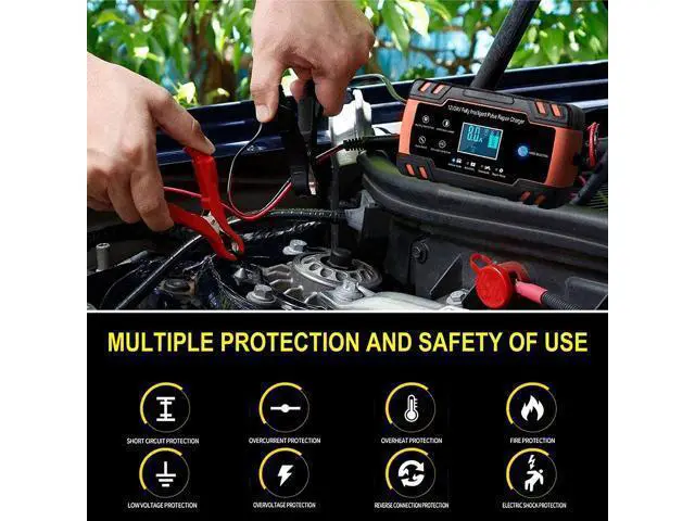 Alt view image 7 of 7 - Car Battery Charger 8-Amp, 12V/24V Smart Automatic Car Battery Charger with 6 Charging Mode and LCD Screen, Intelligent Charges, Repairs, Maintains Car Motorcycle Boat Mower Battery giyqxHw